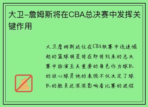 大卫-詹姆斯将在CBA总决赛中发挥关键作用