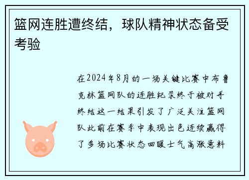 篮网连胜遭终结，球队精神状态备受考验